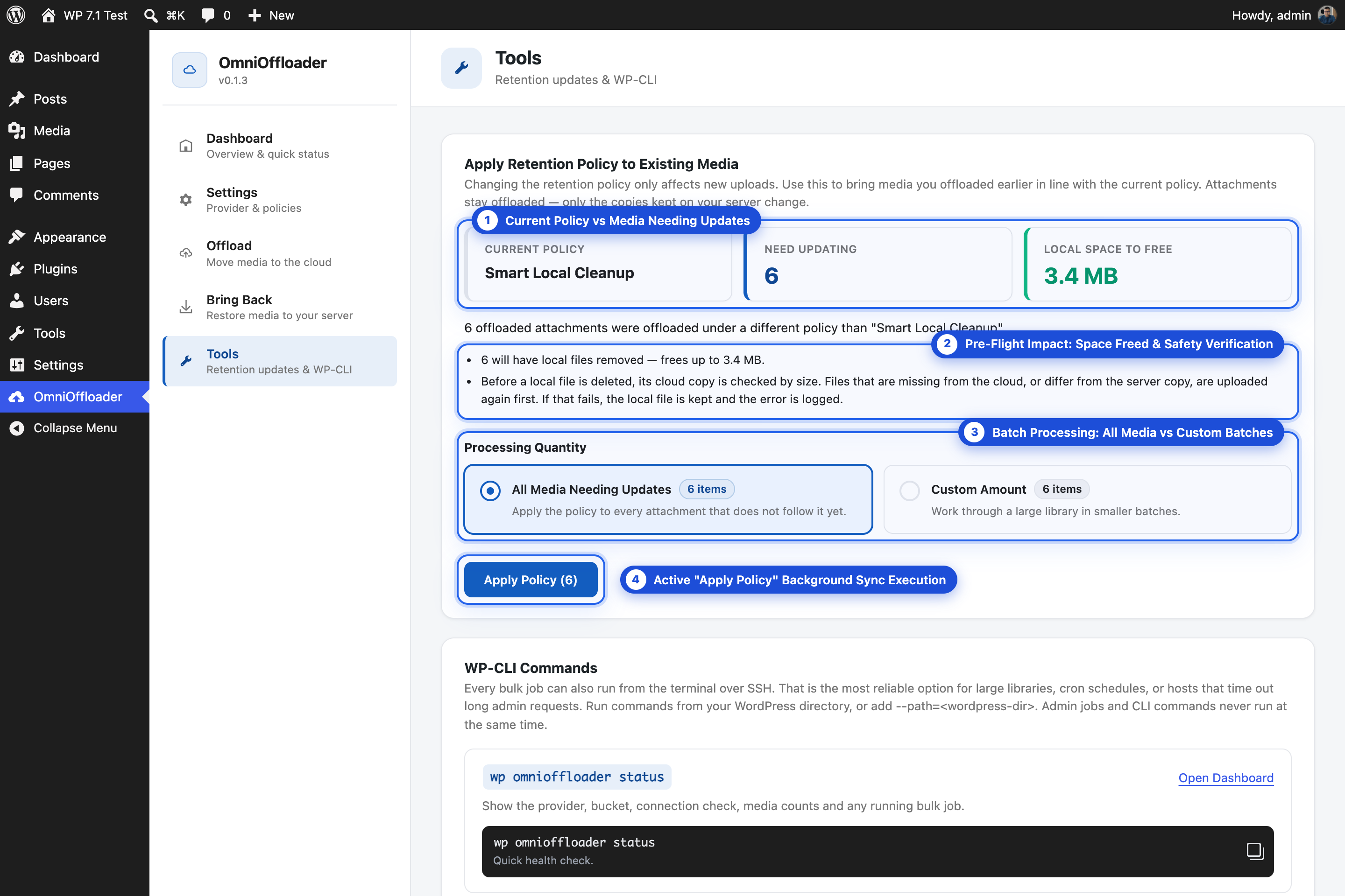 OmniOffloader Apply Retention Policy Interface