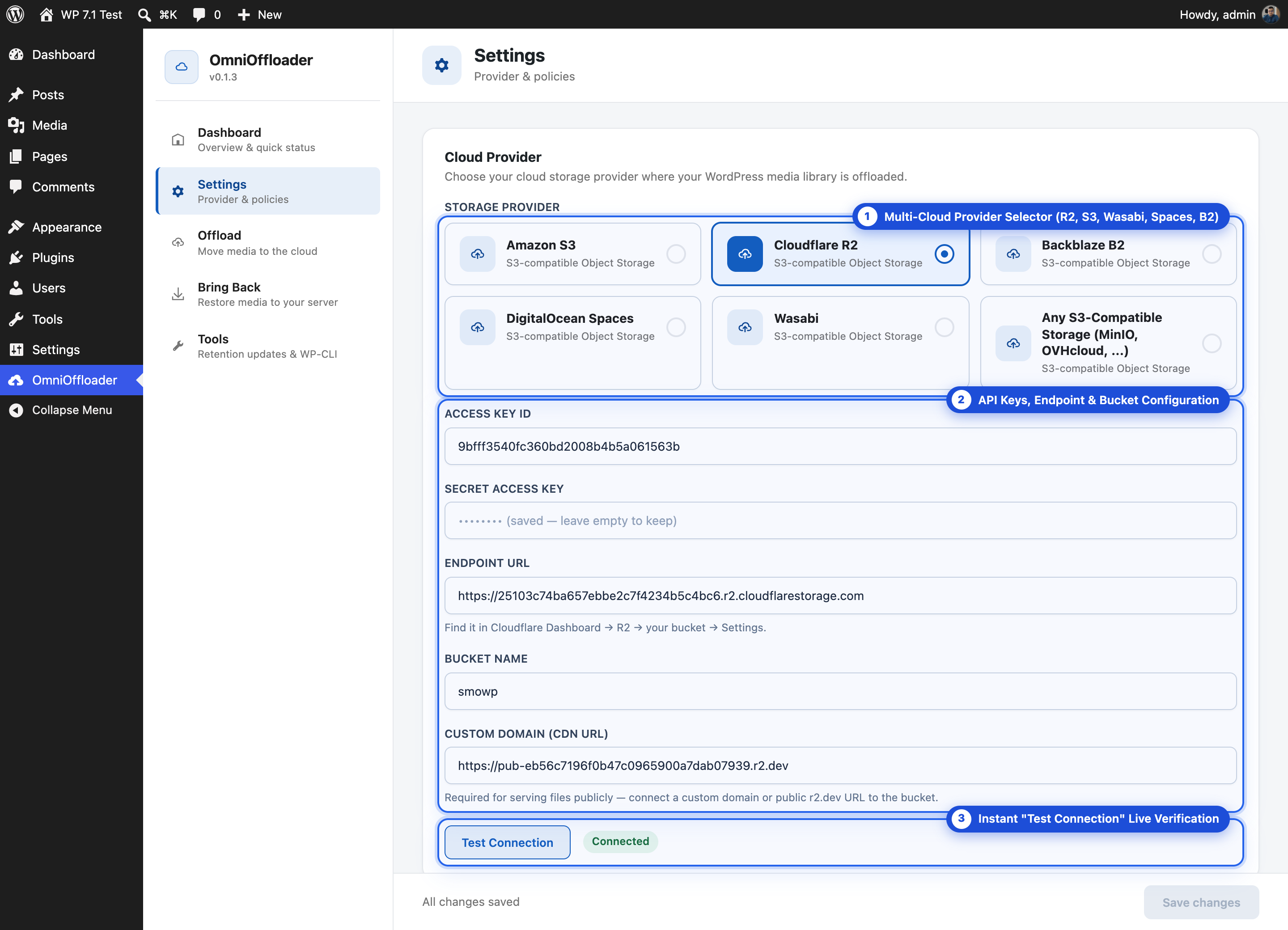 OmniOffloader Provider Settings and Connection Test