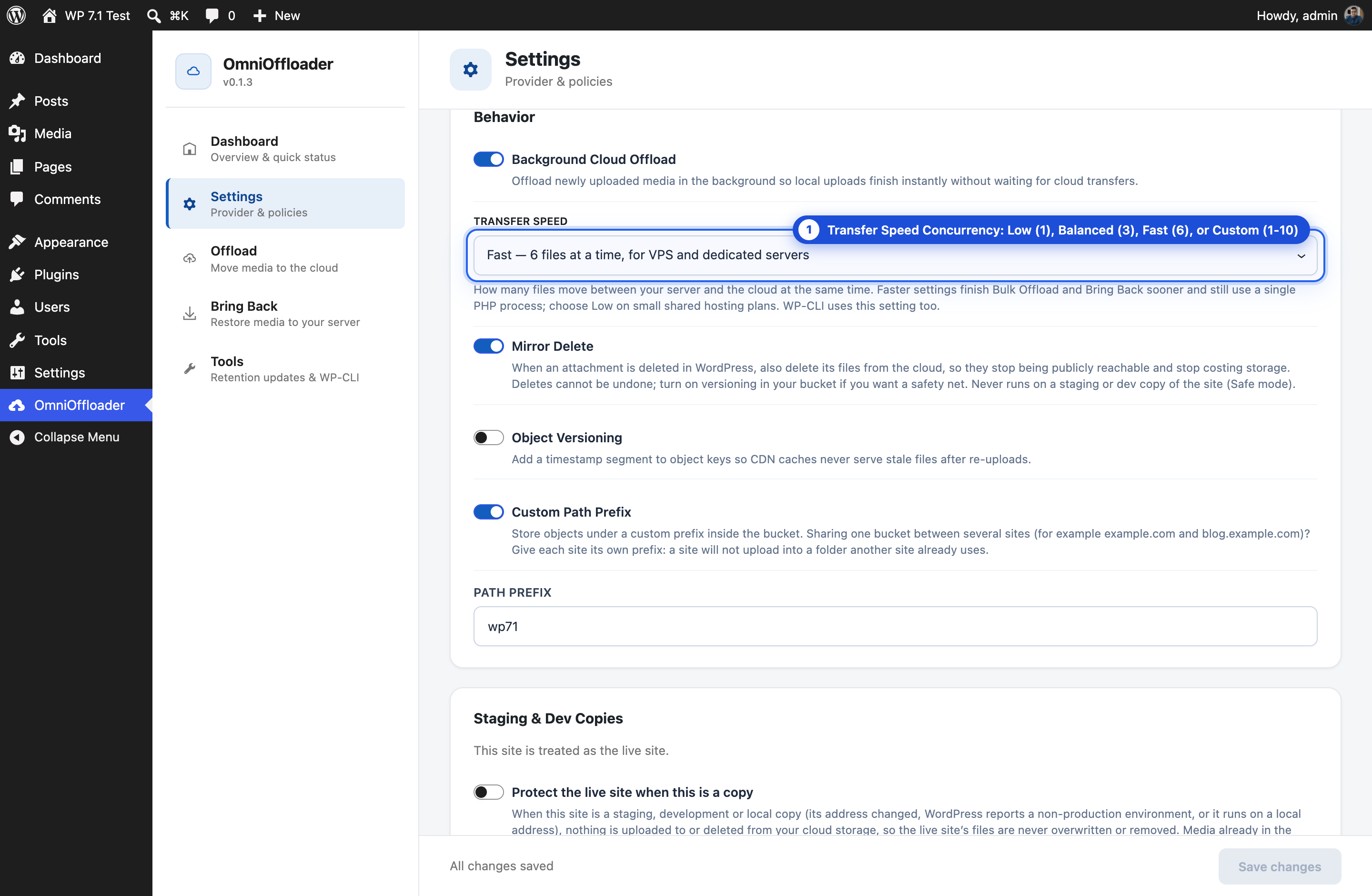 OmniOffloader Transfer Speed and Concurrency Settings